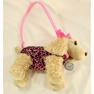 Poochie & Co Plush Poodle Dog Purse Pink Leopard Sequin Poodle Cocker Spaniel